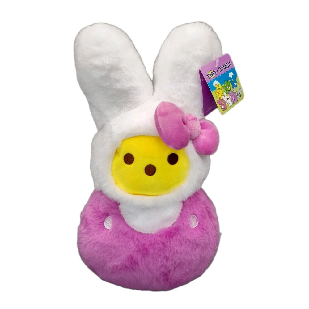 Hello Kitty x Peeps Yellow Bunny Plushβ 12" White Pink NWT Sanrio 2025